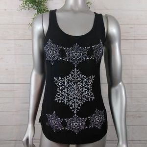 Black Snowflake Tank Top Sparkle  Winter Top